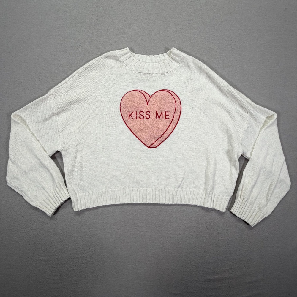 Jessica Simpson Sweater Womens Small Good White Kiss Me‎ Heart